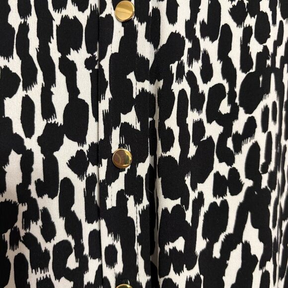Calvin Klein Black White Animal Print Gold Button Down Blouse Petite Large - Picture 9 of 10